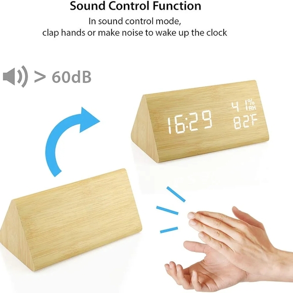 Wooden LED Digital Alarm Clock BROWN - Picture 3 of 8